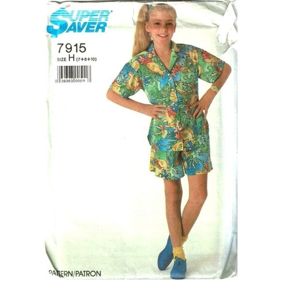Simplicity Sewing Pattern 7915 Camp Shirt Shorts Girls Size 7-10 - Picture 1 of 2